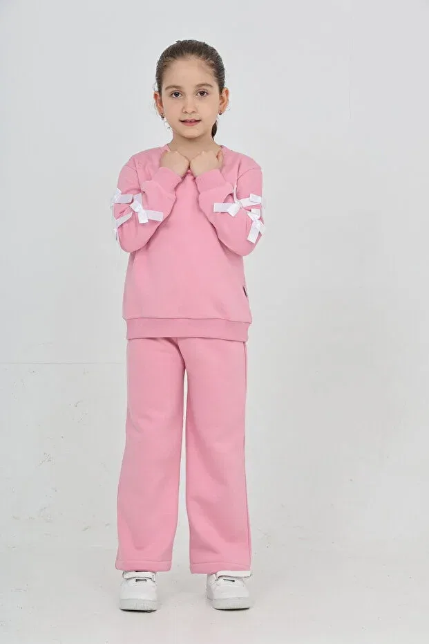 Детский комплект свитшота и брюк из футера с бантом Erdem Kids, Pink — фото 4