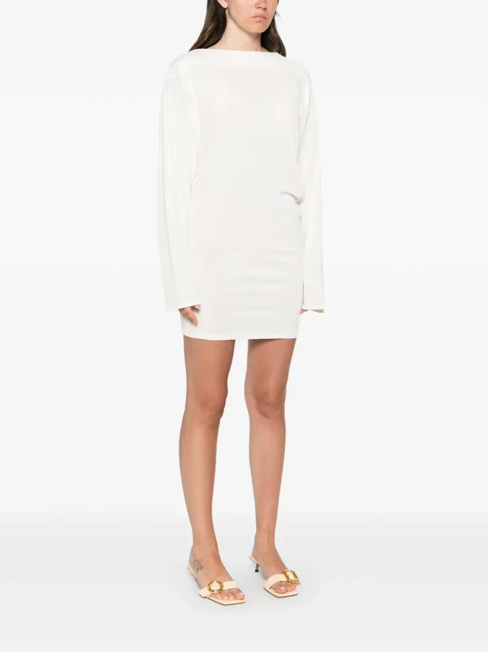 Драпированное платье мини с длинными рукавами JACQUEMUS, белый — фото 4