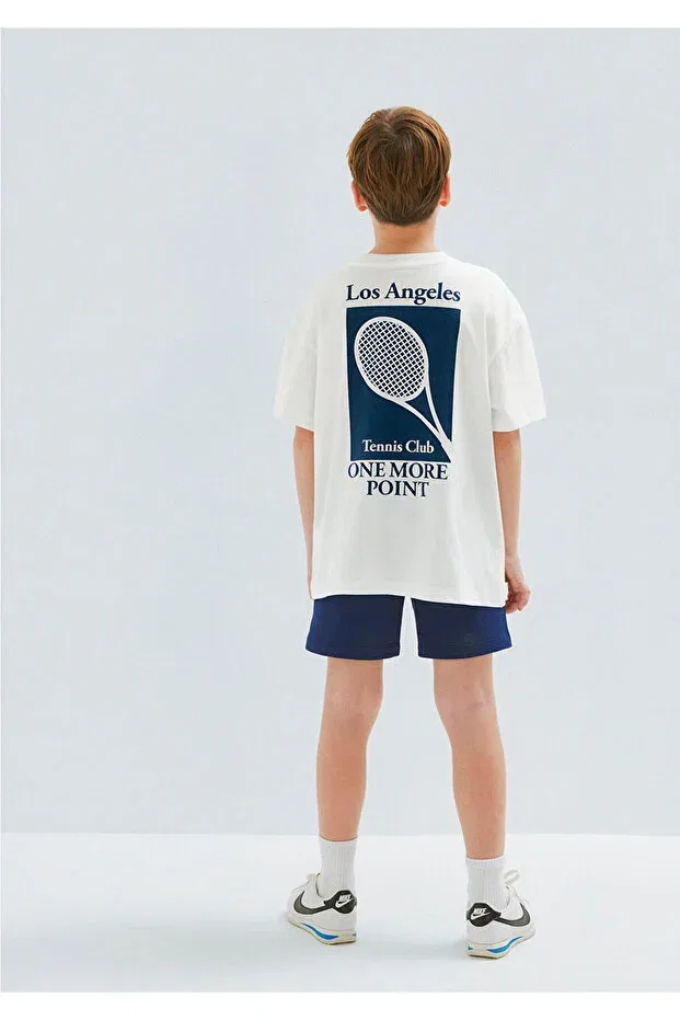 Детская футболка для мальчиков оверсайз с принтом Tennis Club Mavi, Ecru — фото 2