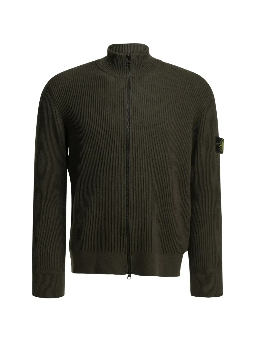 Вязаный кардиган на молнии в рубчик Stone Island, серый