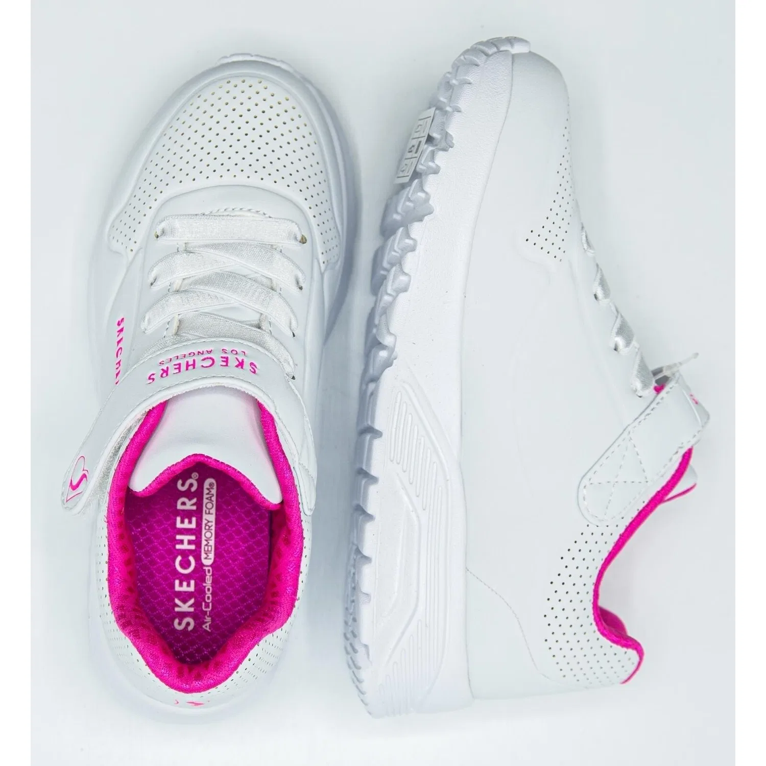 Детские кроссовки с липучкой UNO LITE Skechers, Weiß / Rosa — фото 2