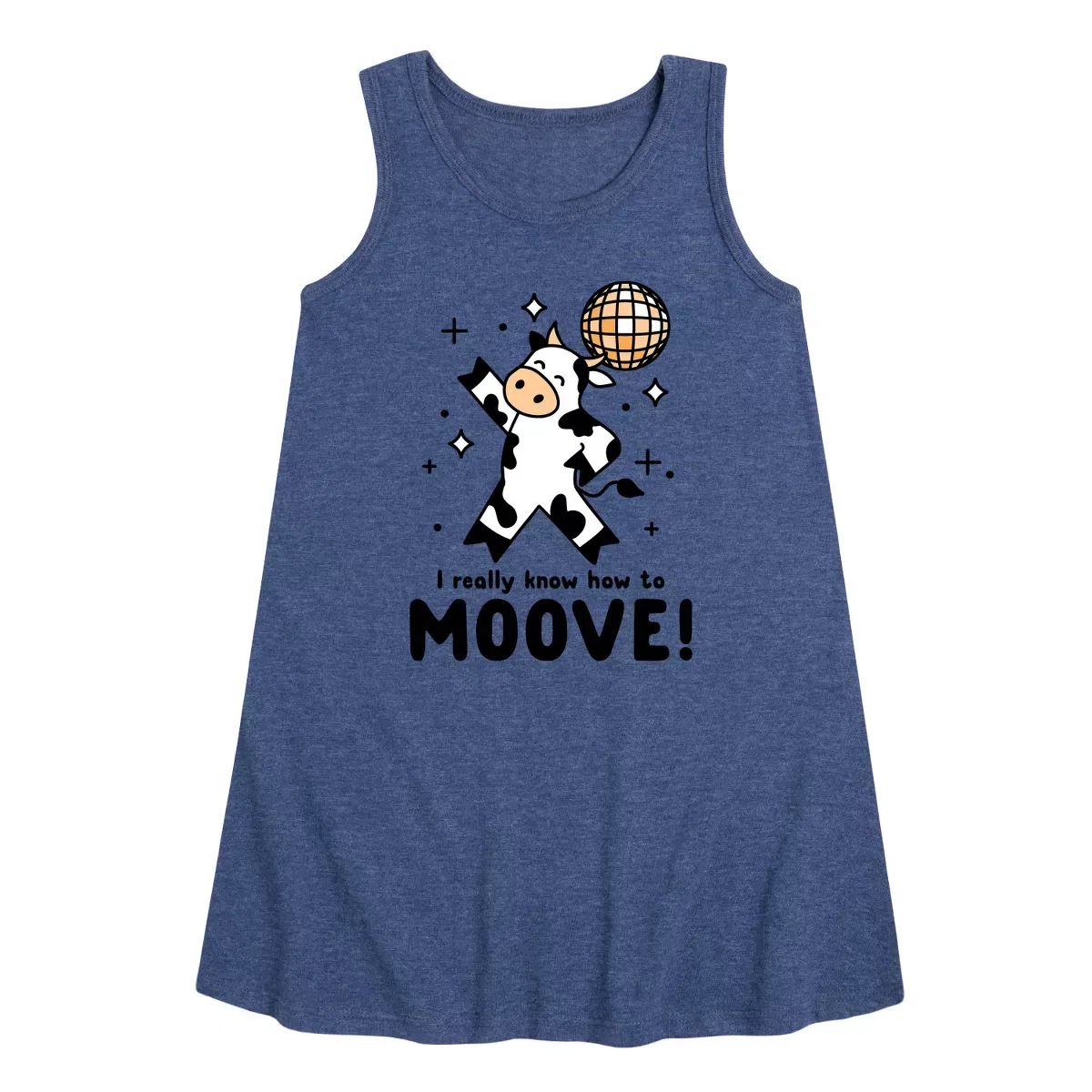 Детское платье-трапеция без рукавов Watch Me Moove Disco Cow Instant Message, Heather Navy