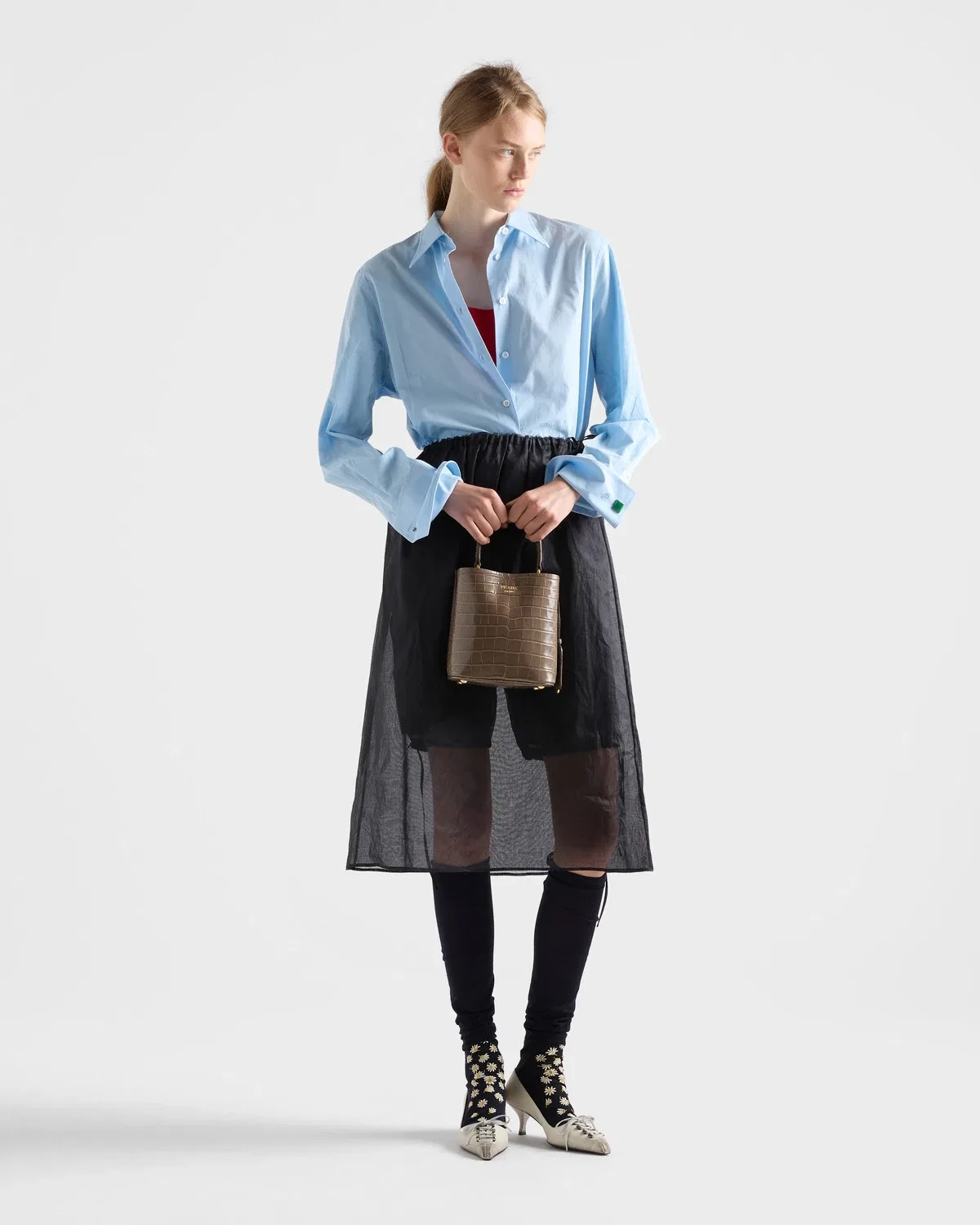 Топ спортивный с бретельками-спагетти Prada, красный — фото 2