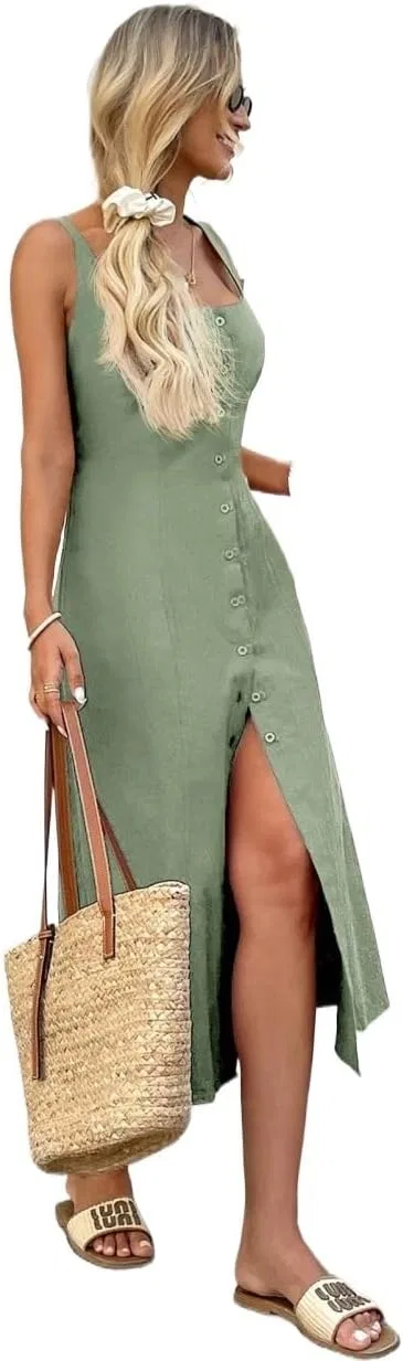 Женское повседневное миди-платье с разрезом A-line, Pastel Green