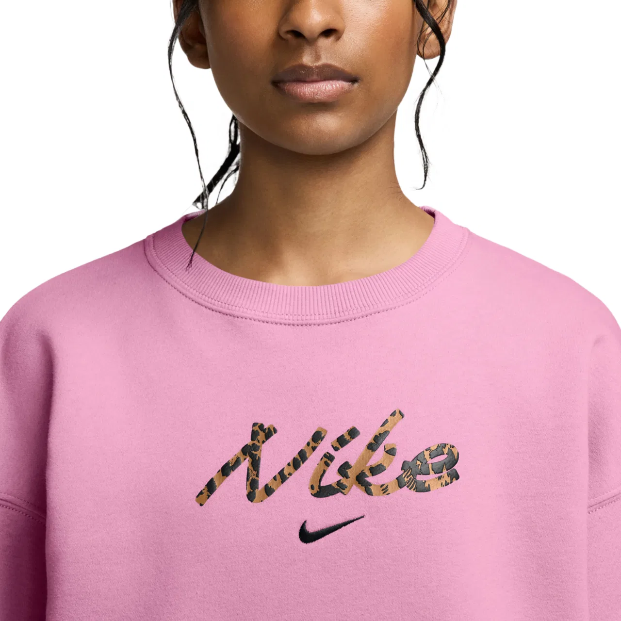Детское худи для девочек оверсайз из футера Nike Studio Fleece Oversized Crew, Beige Pink — фото 3