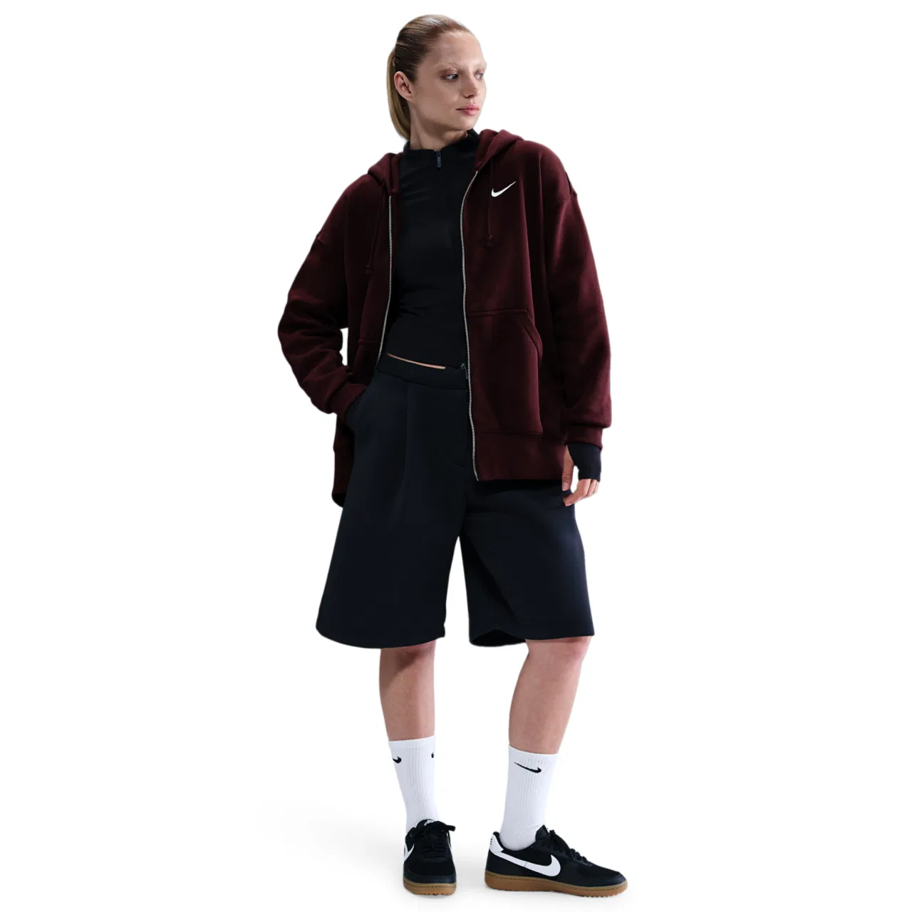 Женское худи Nike Phoenix Fleece Long Sleeve Full-Zip, цвет Burgundy Crush/Sail — фото 3