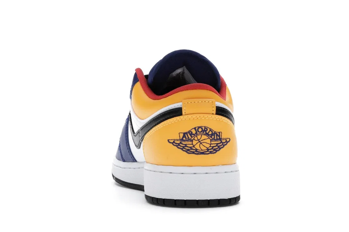 Детские кроссовки для мальчиков на липучке Jordan 1 Low Royal Yellow Jordan, White/Track Red-Deep Royal Blue — фото 4