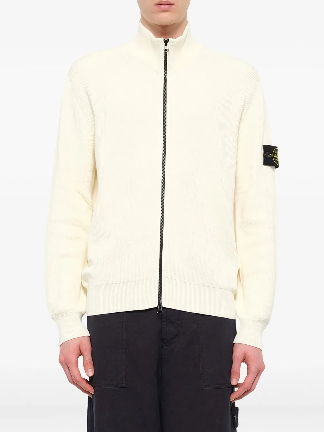 Кардиган в рубчик Stone Island, нейтральные цвета — фото 4