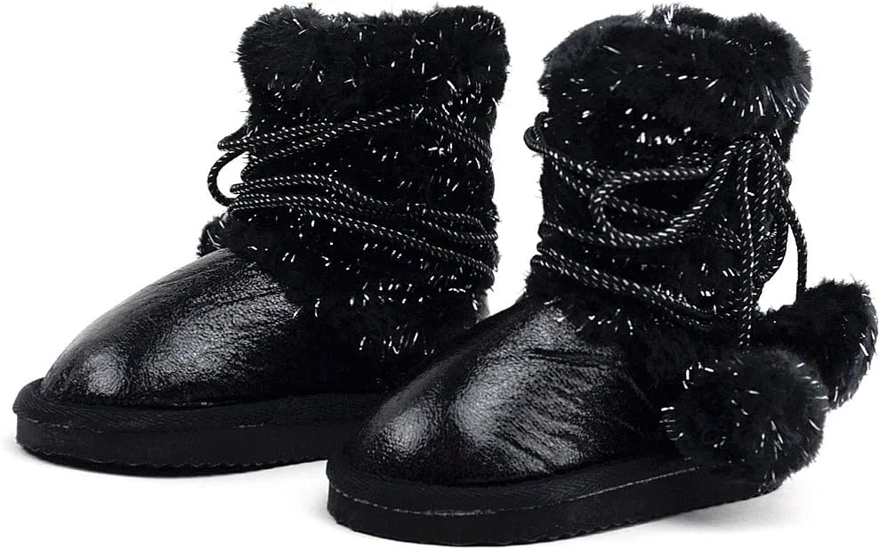 Детские зимние ботинки для девочек с подвесными помпонами NYFASHION101, Black
