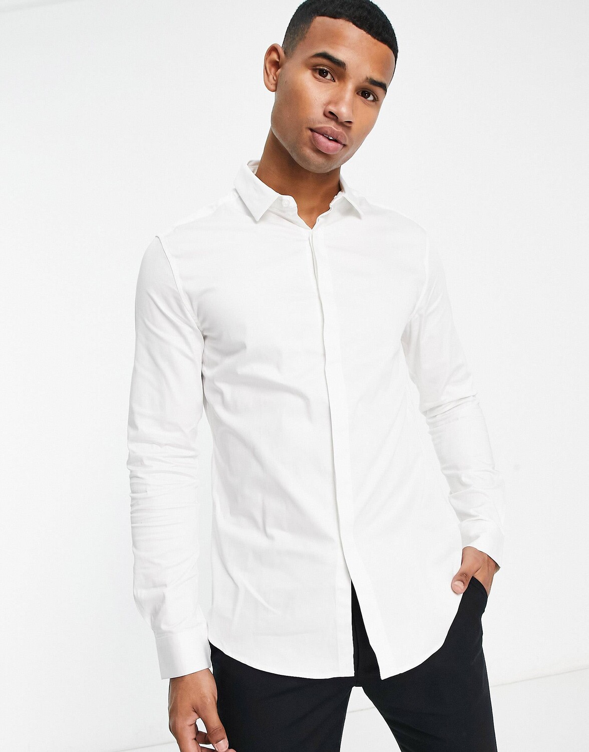 

Белая сатиновая рубашка узкого кроя ASOS DESIGN Premium