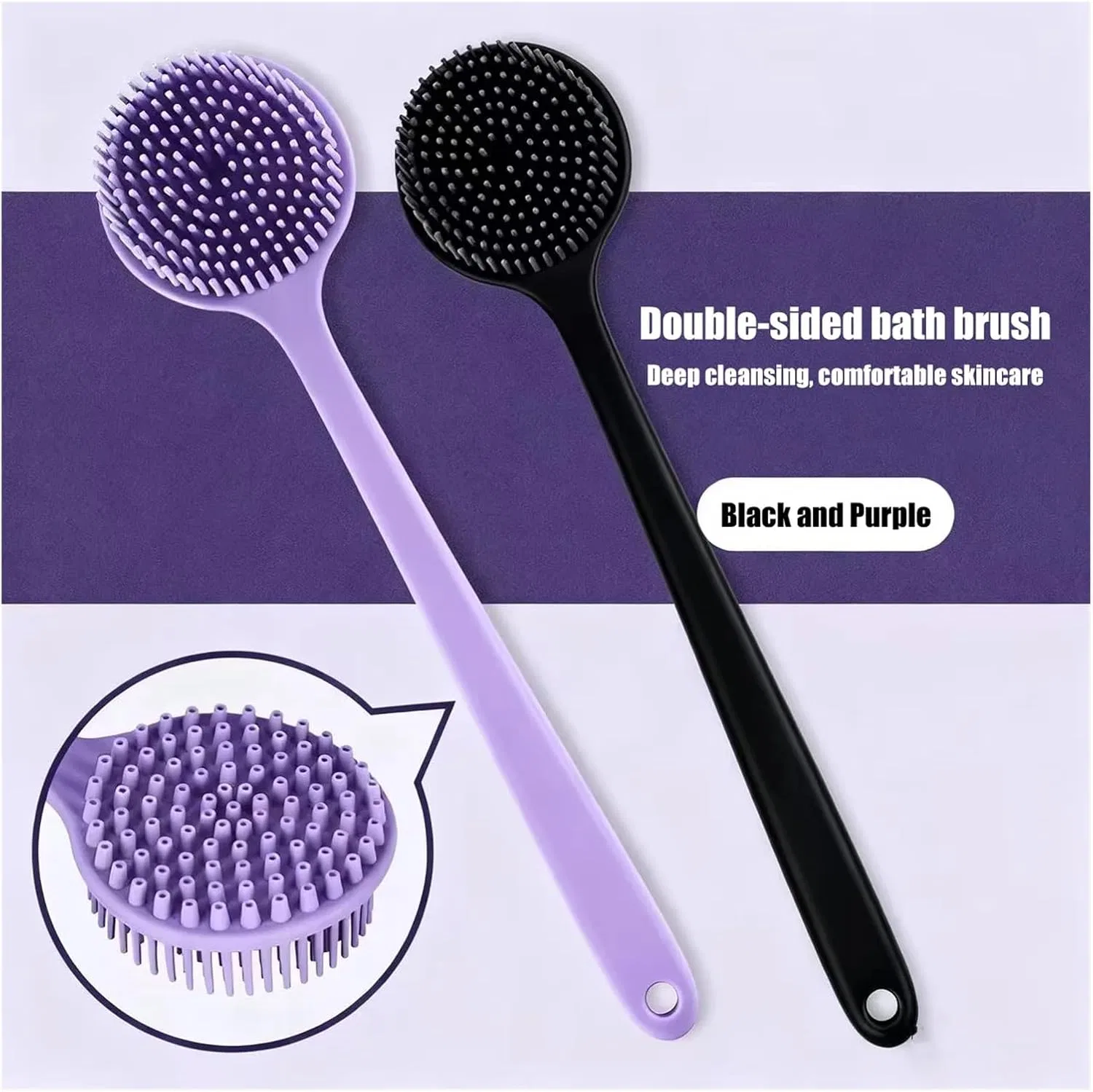Щетка для тела с длинной ручкой, LSYHHXC, 2 шт, Black Purple — фото 2
