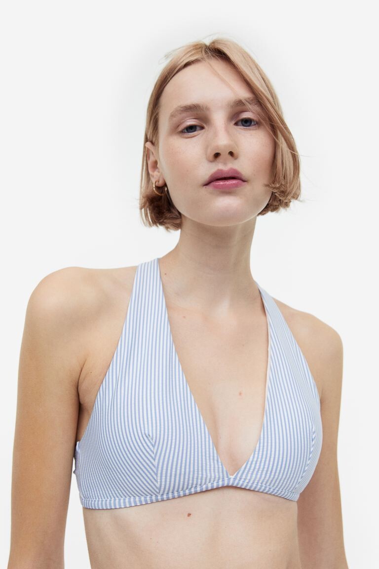 

Мягкий топ бикини H&M, белый/синий в полоску