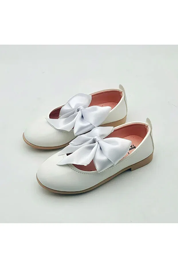 Детские балетки для девочек с большим бантом Arçın Shoes, White