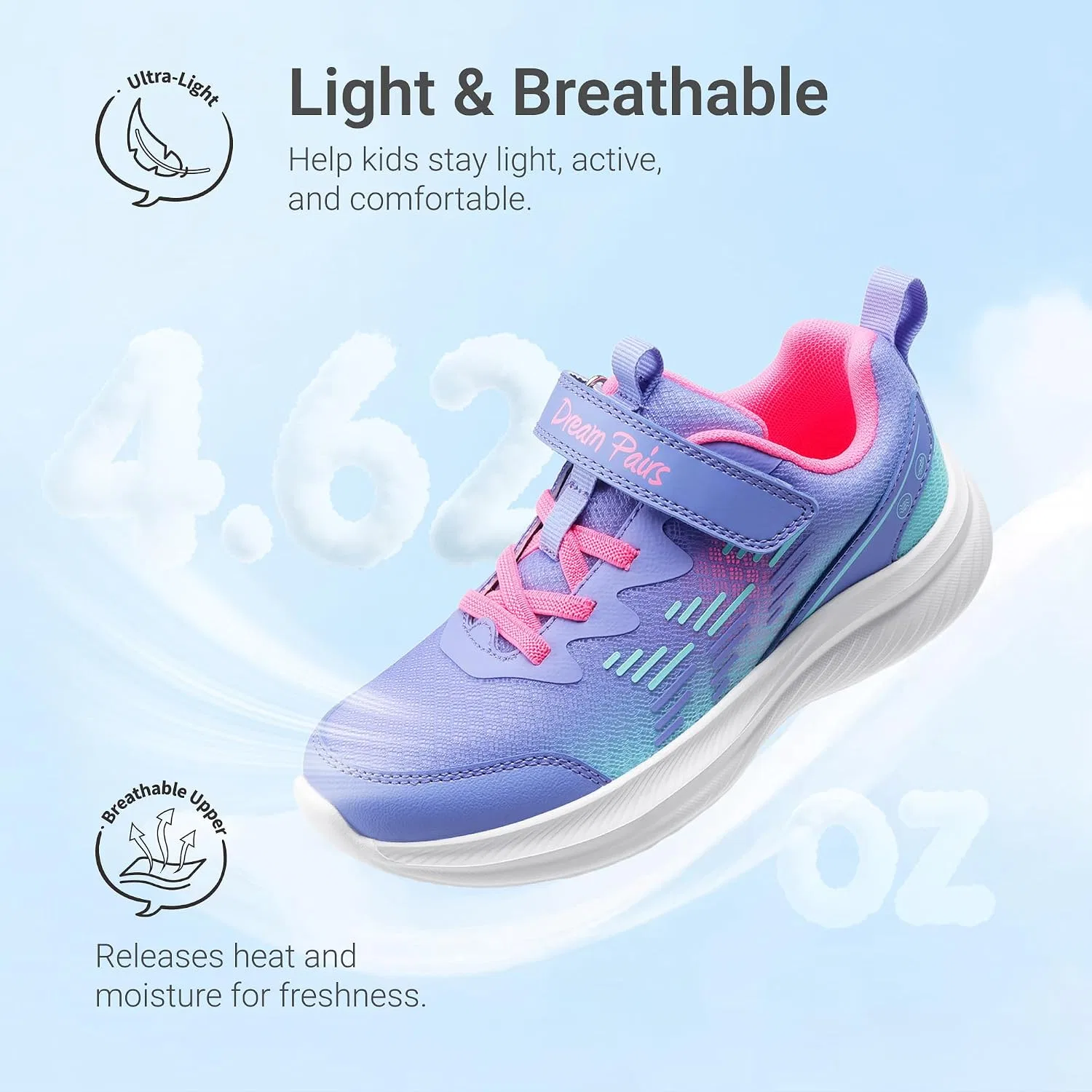Детские кроссовки для девочек DREAM PAIRS, Blue/Light Green — фото 3