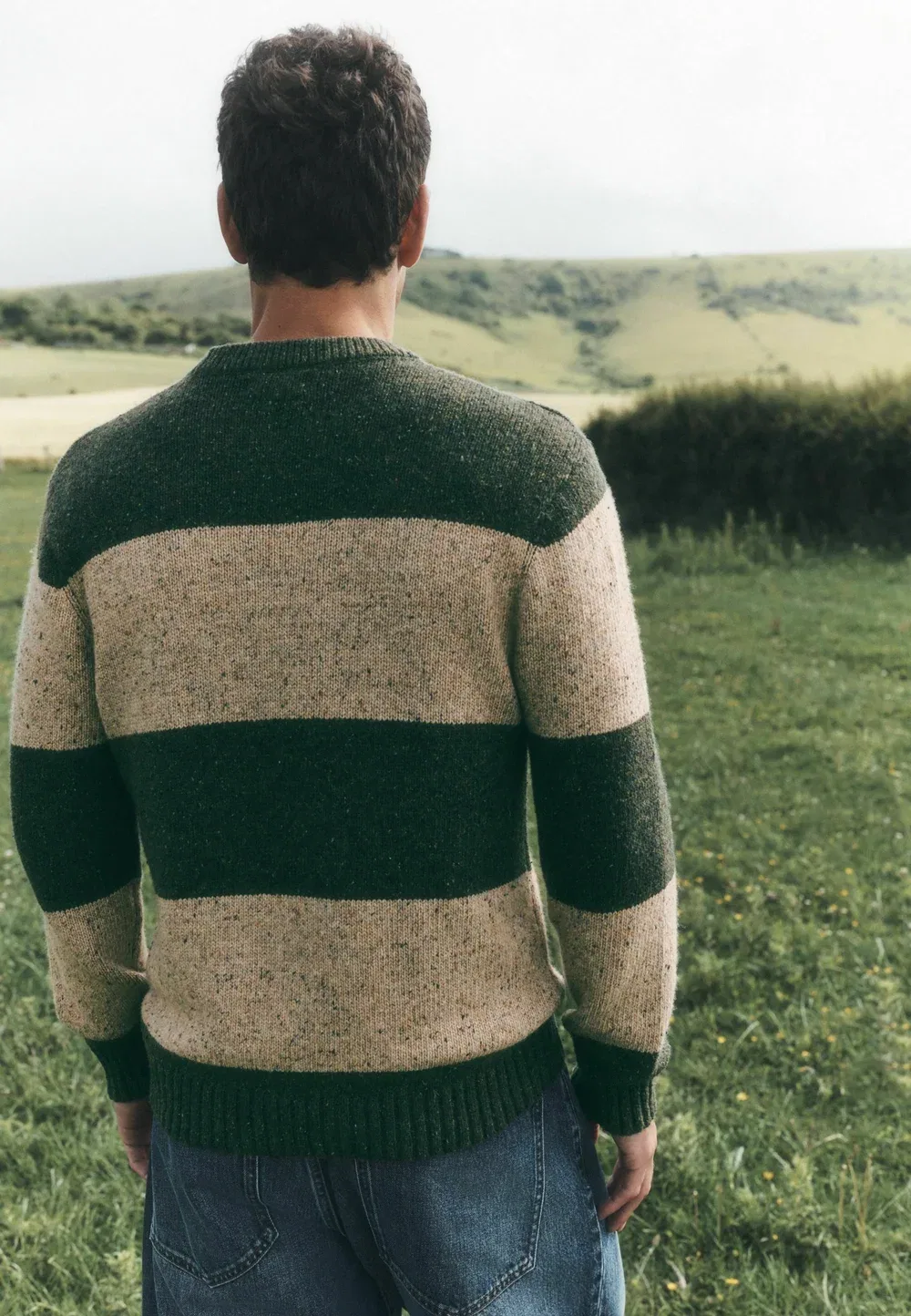 Джемпер стандартного кроя с круглым вырезом, вязаный Next, Green Ecru Stripe — фото 3