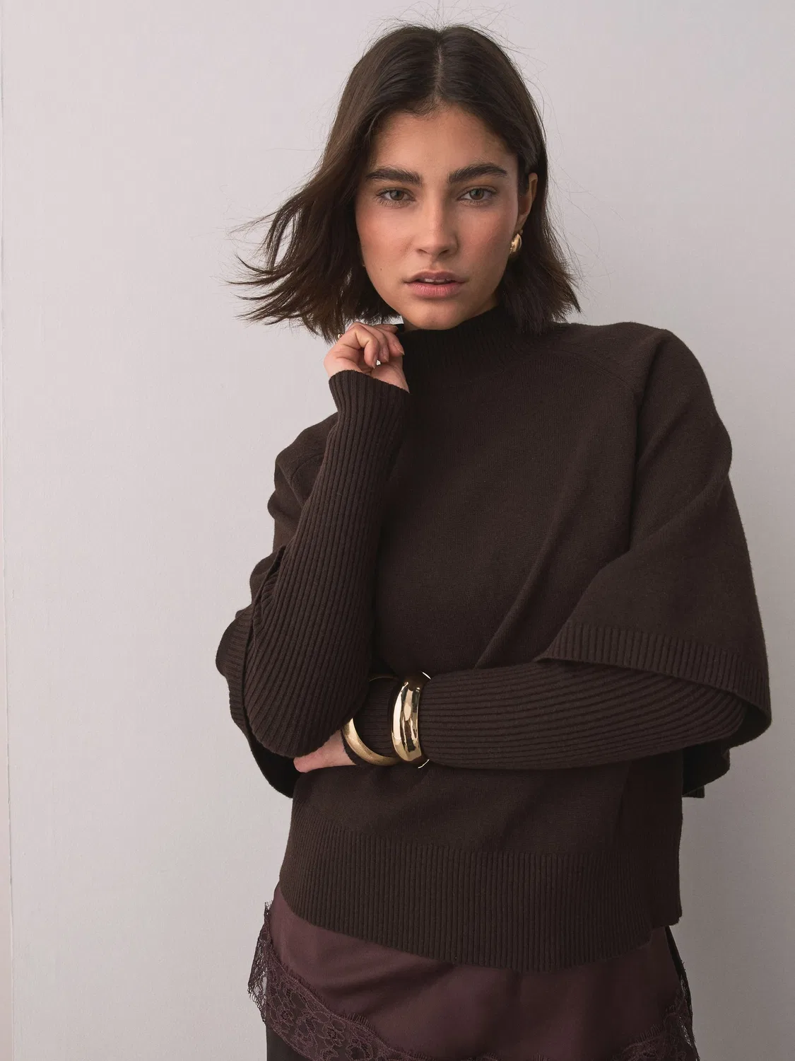 Джемпер вязаный с имитацией слоев, Chocolate Brown Next