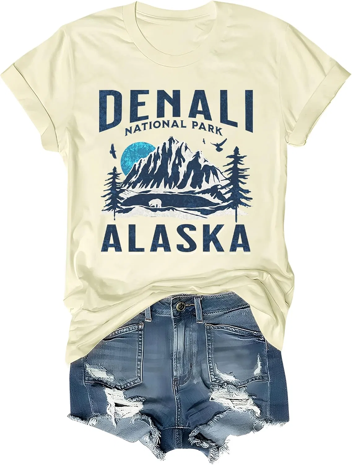 Женская футболка с принтом Denali National Park, Creamy Yellow