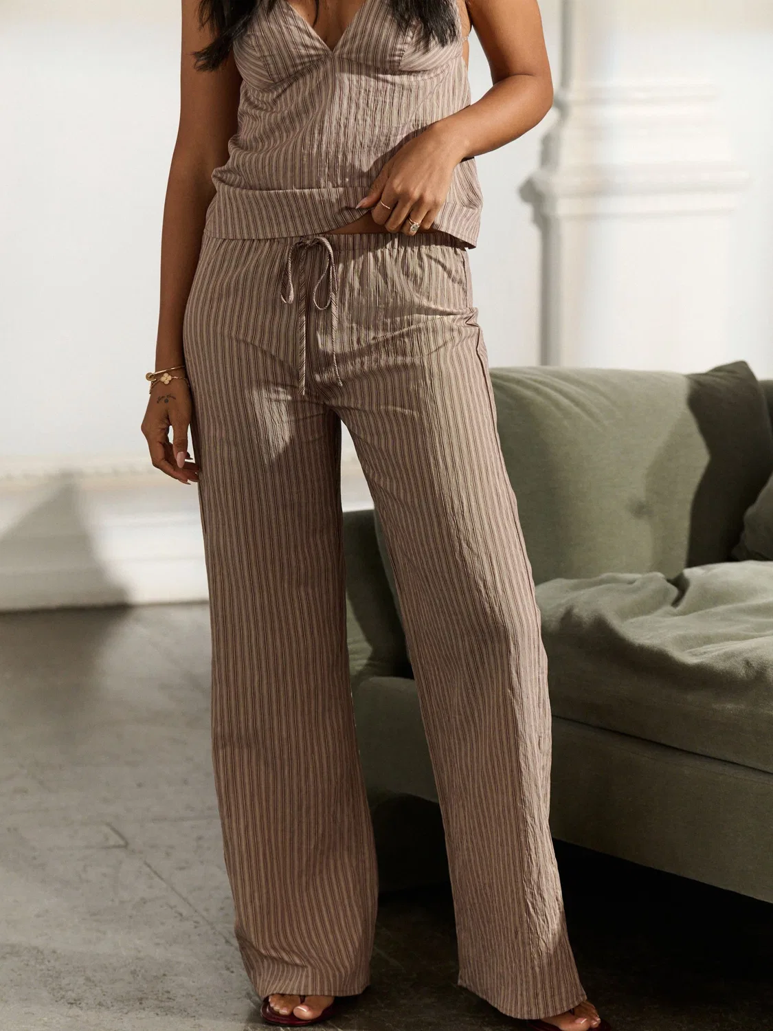 Брюки свободного кроя с широкими штанинами, модель Mocha Brown Stripe, бренд Next, цвет Mocha Brown Stripe