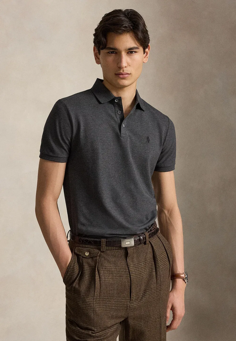 Поло-Рубашка приталенного кроя из эластичной сетки Polo Ralph Lauren, Windsor Heather/Smoke