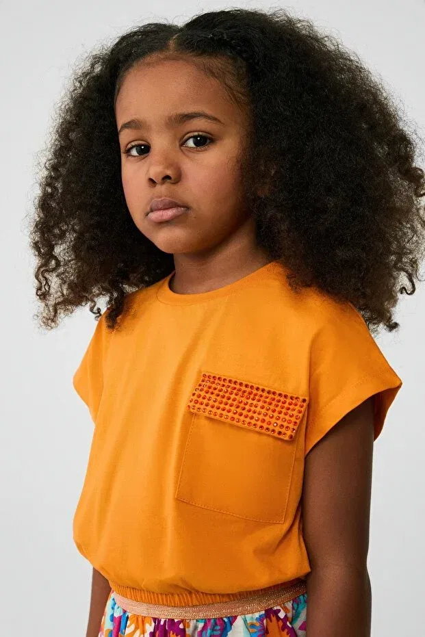 Детская футболка для девочек хлопковая Tyess, Orange — фото 3