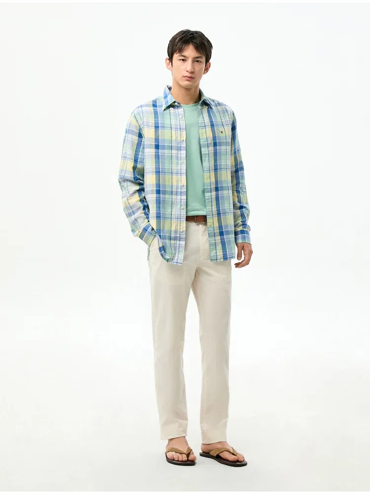 Рубашка длинным рукавом хлопково-льняная Regular Fit TOMMY HILFIGER, Green — фото 2