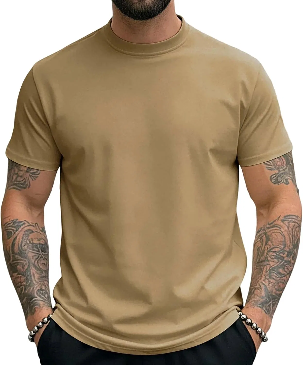 Мужская тренировочная футболка с впитыванием влаги, Solid, Khaki