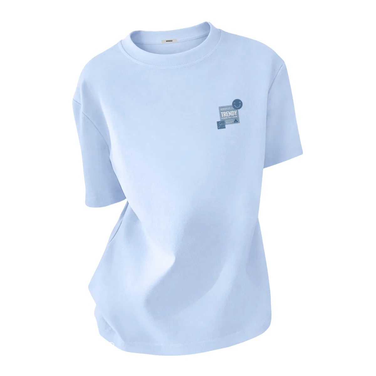 Детская футболка с принтом Smiley Face Label Chest Logo MINISO, Heather Gray — фото 3