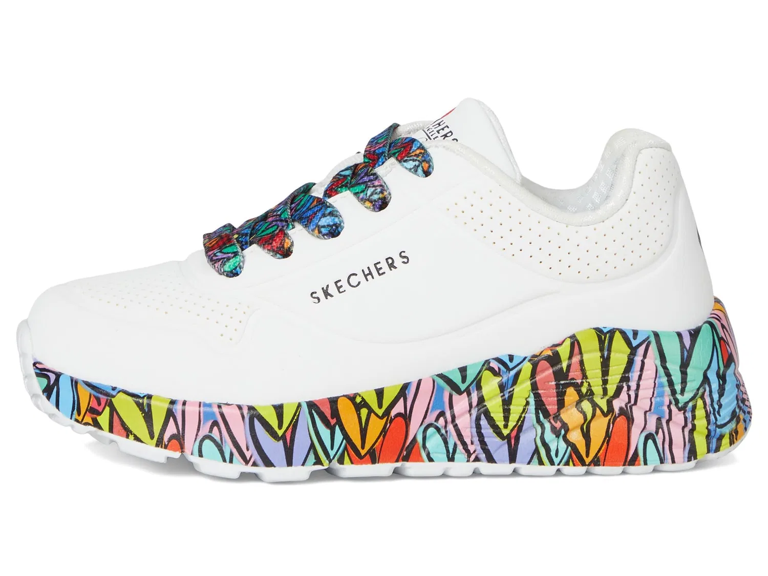 Детские кроссовки для девочек с принтом Uno Lite Subtle Love Skechers, White Synthetic Multi Trim — фото 4