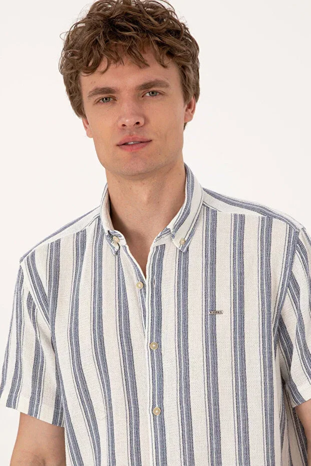Мужская рубашка с коротким рукавом хлопковая U.S. Polo Assn., Navy Blue — фото 2