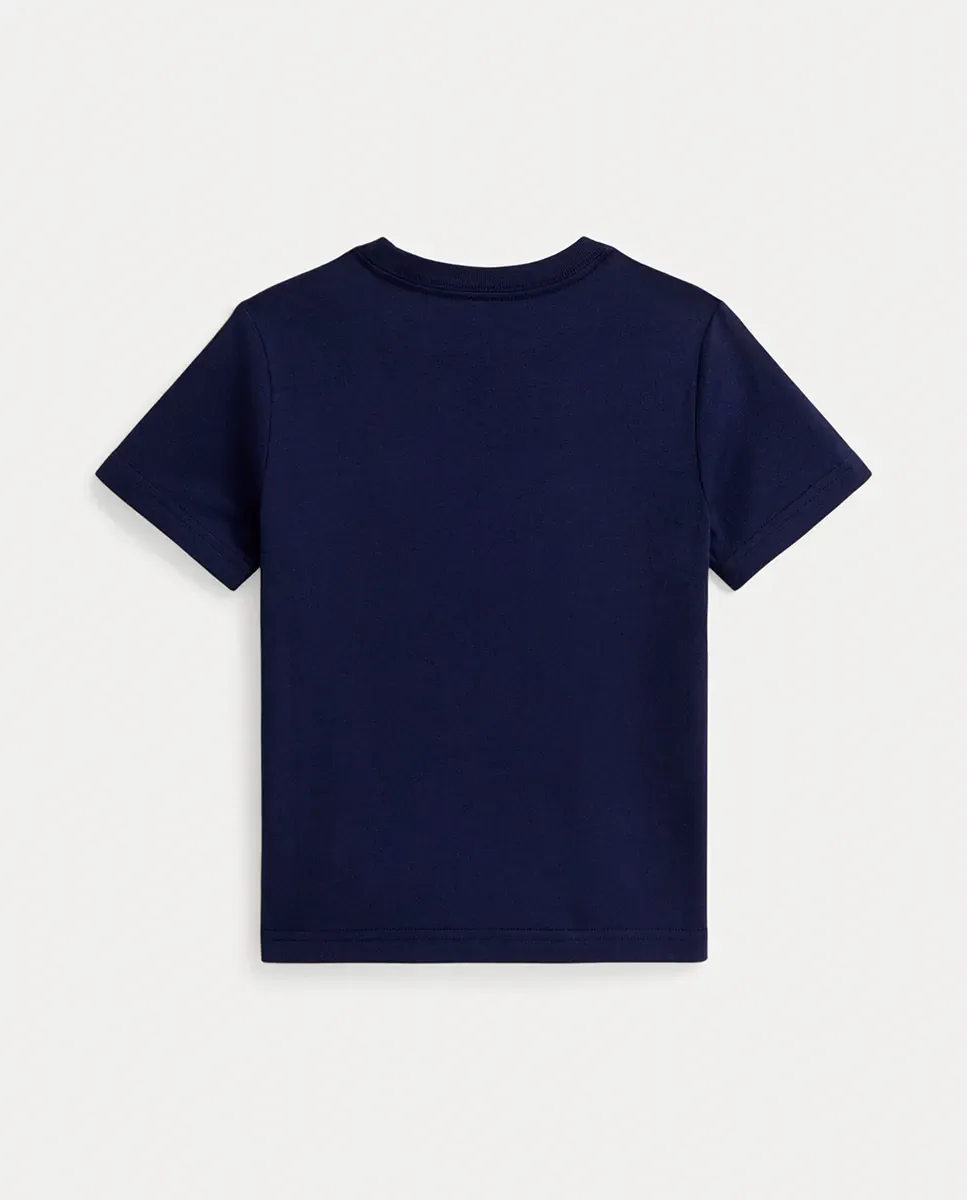 Детская хлопковая футболка с тройной лошадью Polo Ralph Lauren, темно-синий — фото 2