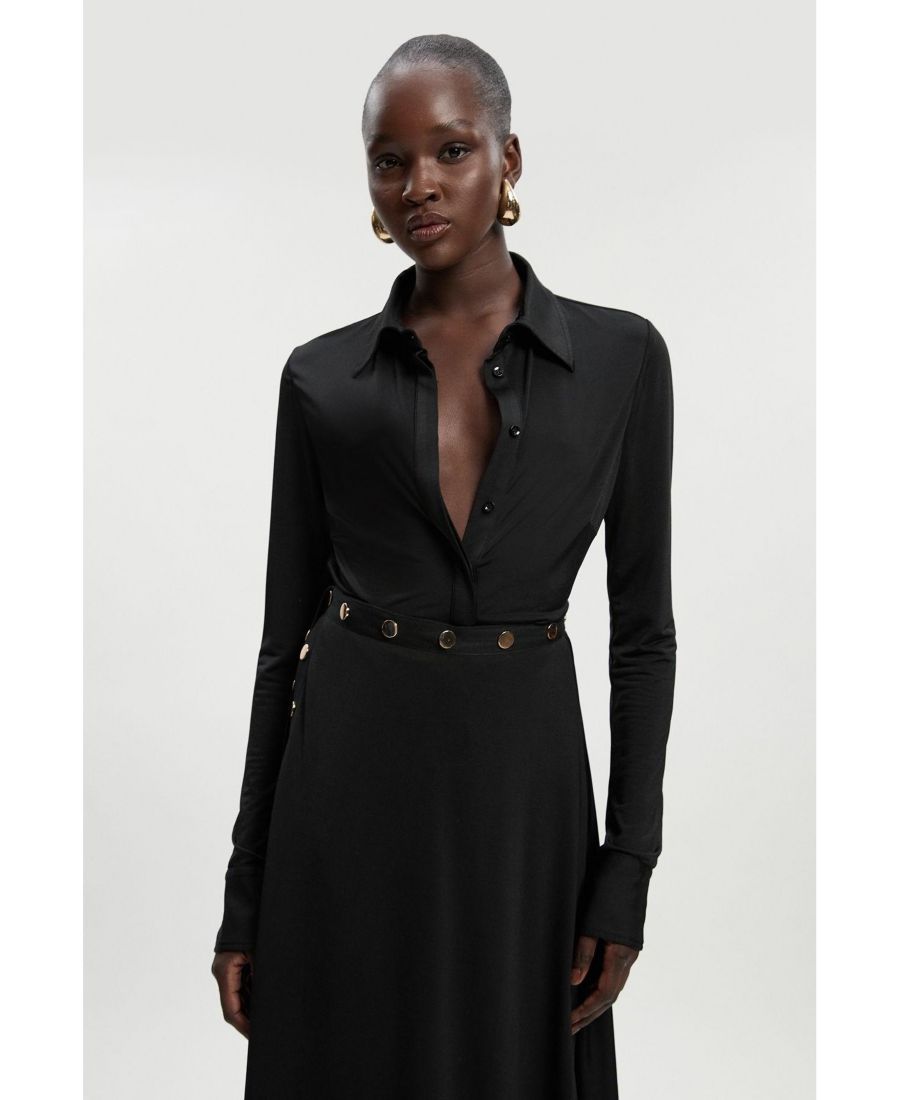 

Женская рубашка из струящегося крепа с приталенным воротником Karen Millen, Black