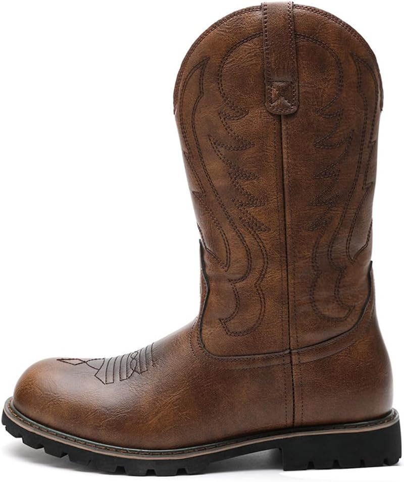 

Мужские модные ковбойские сапоги KYOESCAI с круглым носком и вышивкой, для концертов, повседневной носки и свадебных вечеринок, коричневый