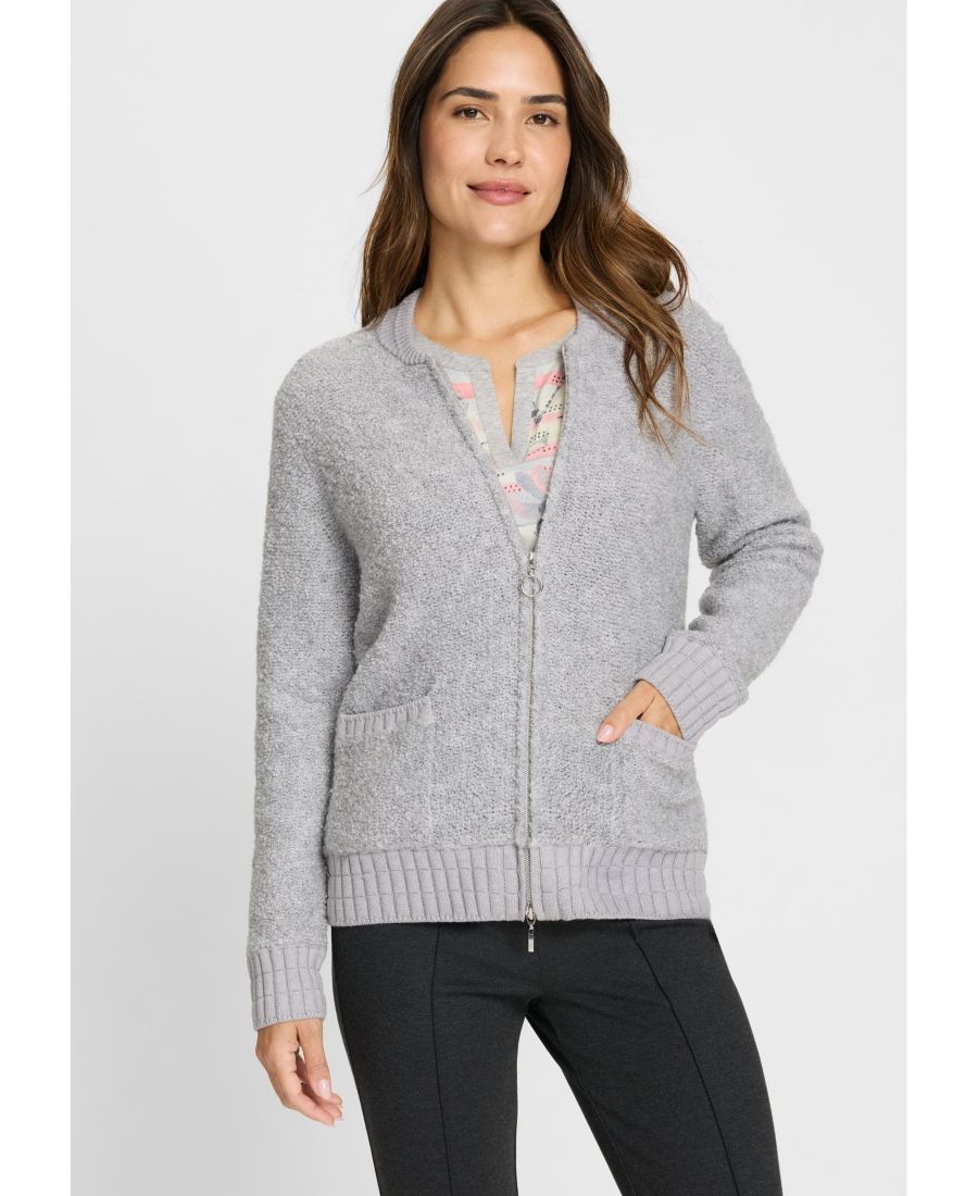 

Женский кардиган из букле с застежкой-молнией спереди Olsen, Misty grey melange