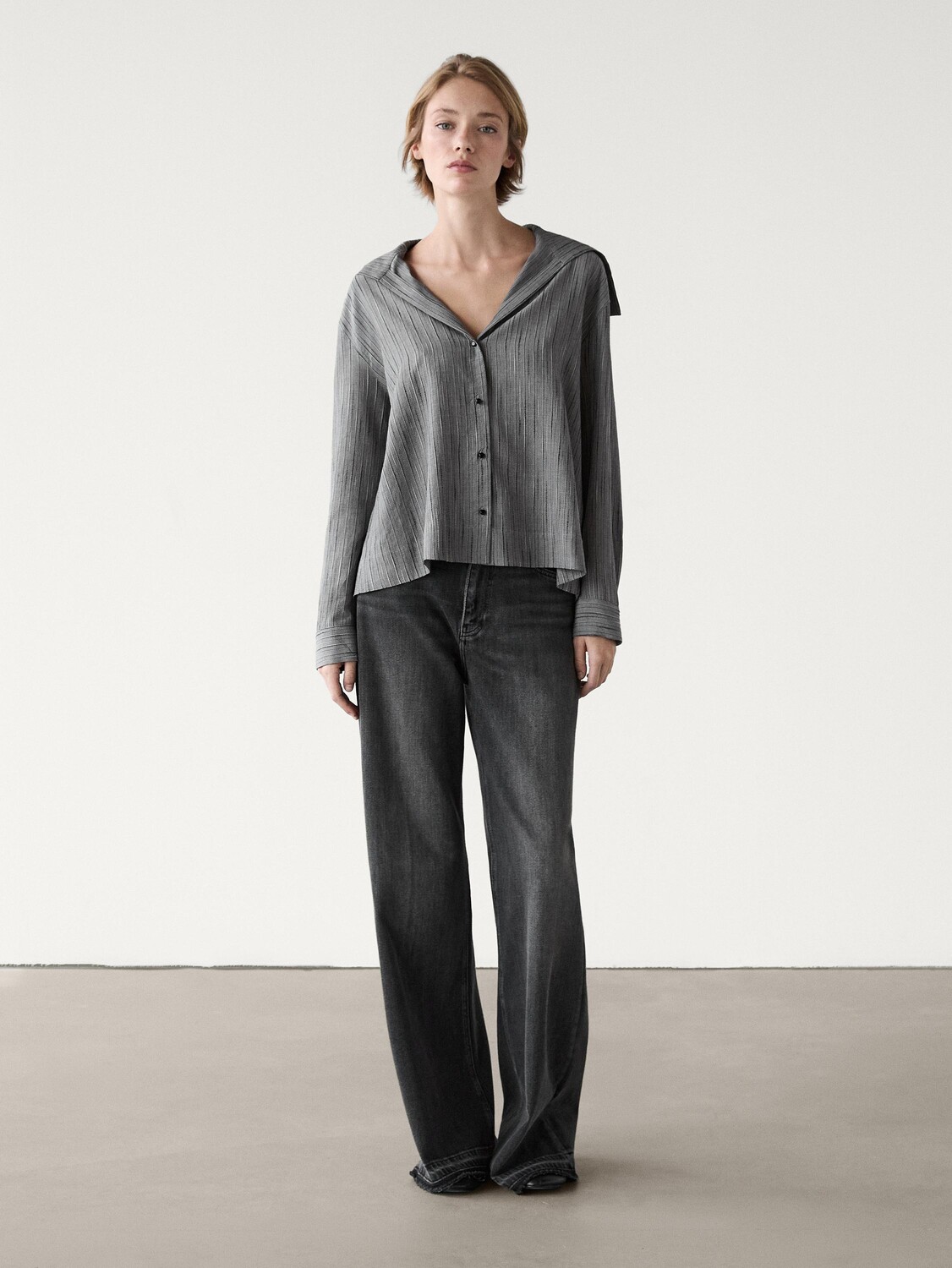 

Хлопковая рубашка с принтом Massimo Dutti, серый
