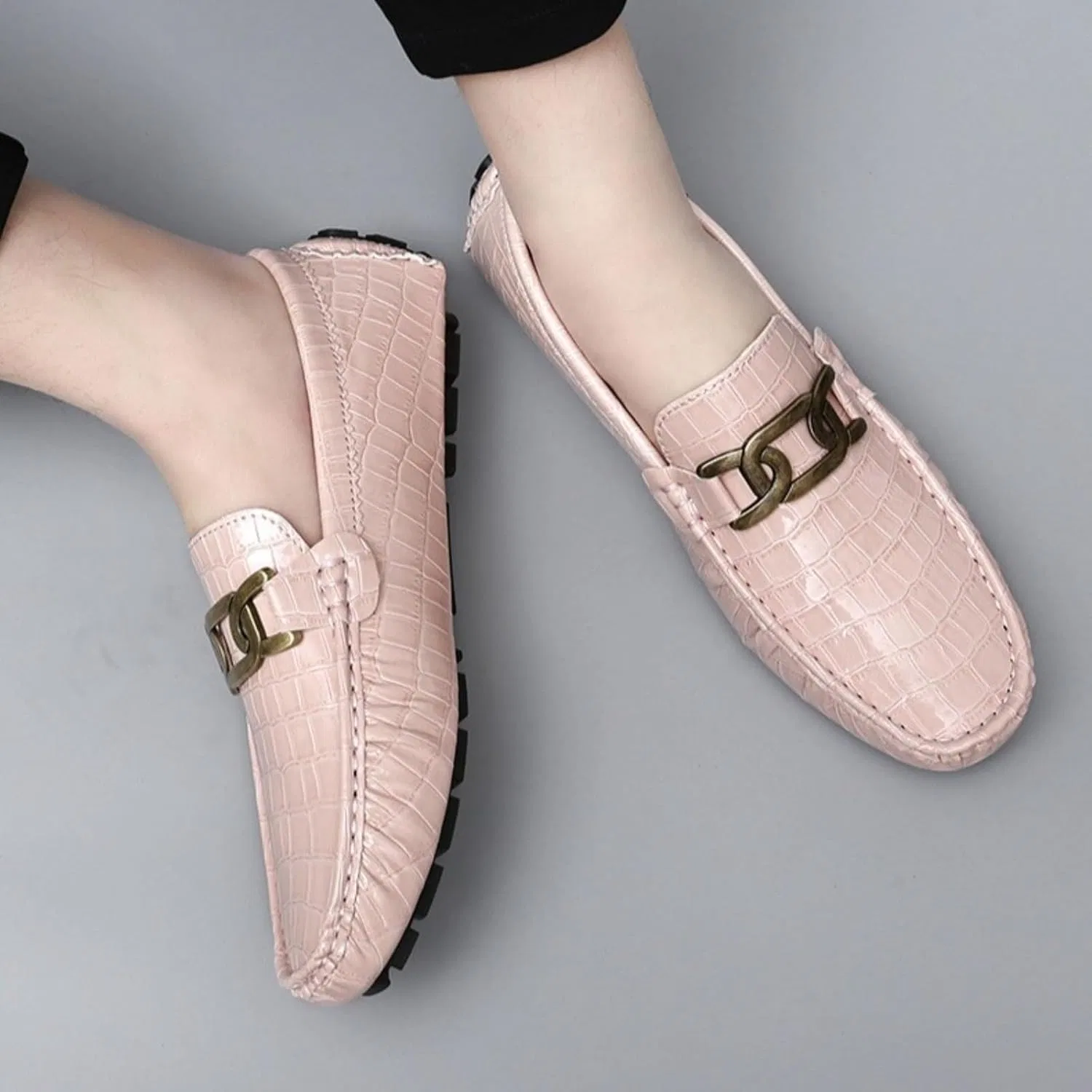 Мокасины с принтом под крокодила, кожаные мужские, Loafers & Slip-Ons, P Ink JingSMNX — фото 2