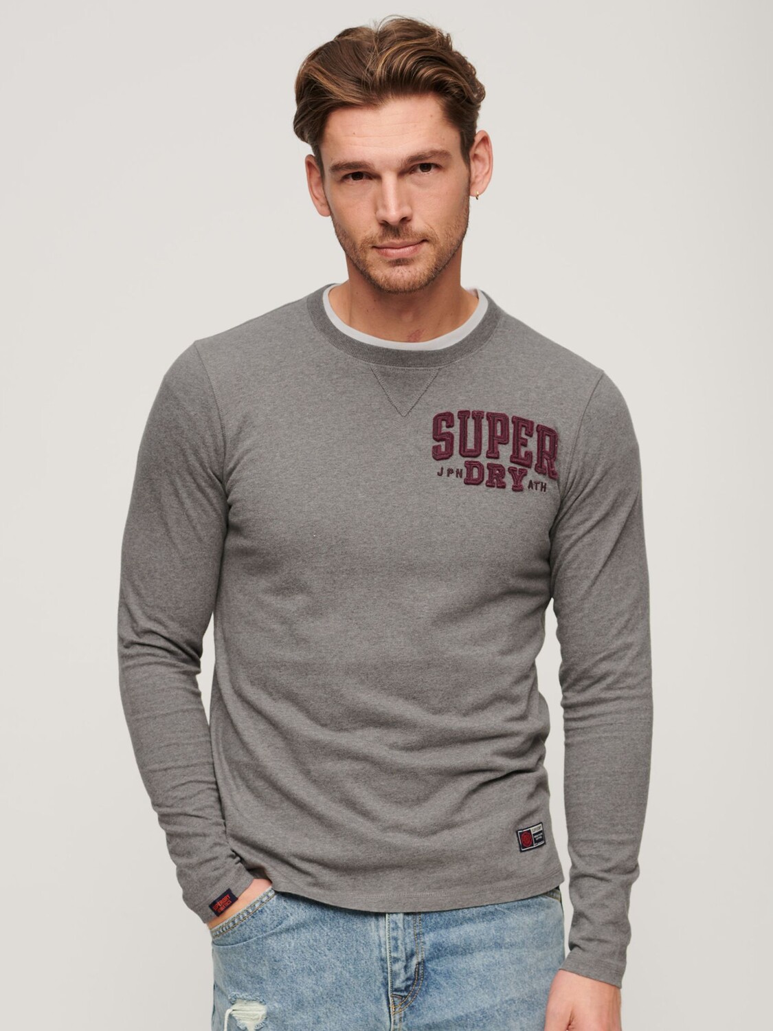 

Винтажная спортивная футболка с длинным рукавом Superdry, серый
