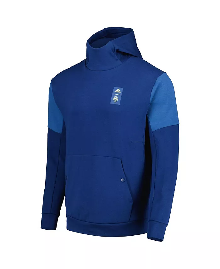 Мужская синяя толстовка с капюшоном Seattle Sounders FC 2023 Player Travel Pullover Hoodie adidas — фото 3