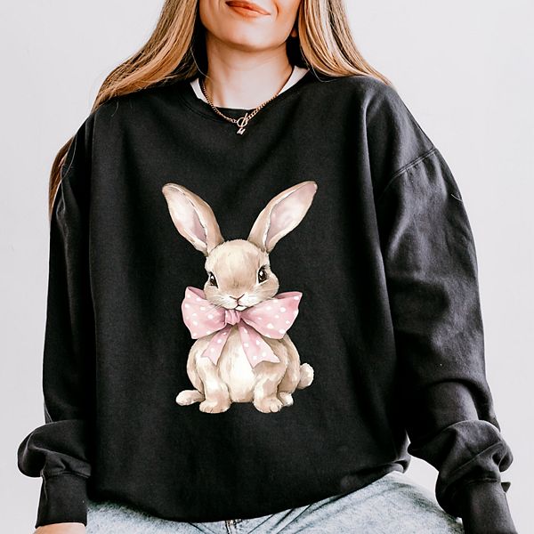 

Свитшот женский легкий garment dyed Bunny watercolor with bow Simply Sage Market, Black