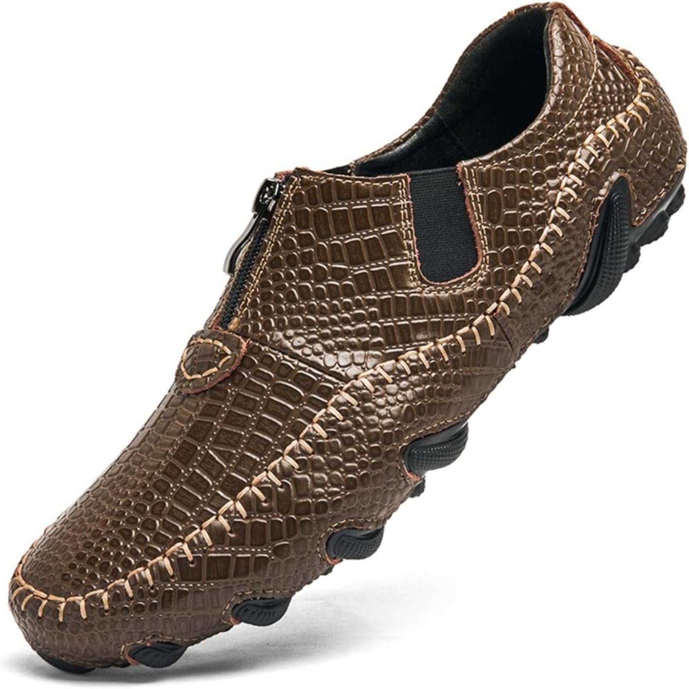 

Мужские слипоны Netehadi ручной работы из кожи с узором под крокодила, с металлической пряжкой, с нескользящей подошвой, с округлым носком, повседневные мокасины для прогулок, офиса, вождения, вечеринок и официальных мероприятий, Brown-3