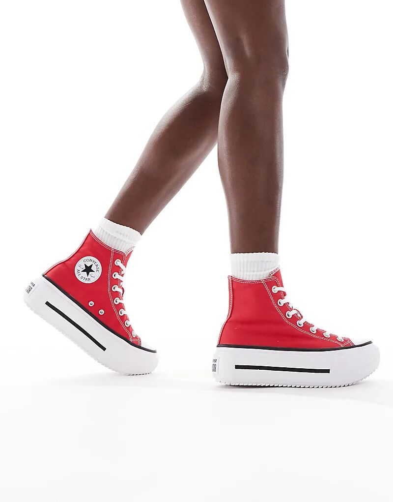 Кроссовки Converse Chuck Taylor All Star Lift Hi Double Stack красного цвета