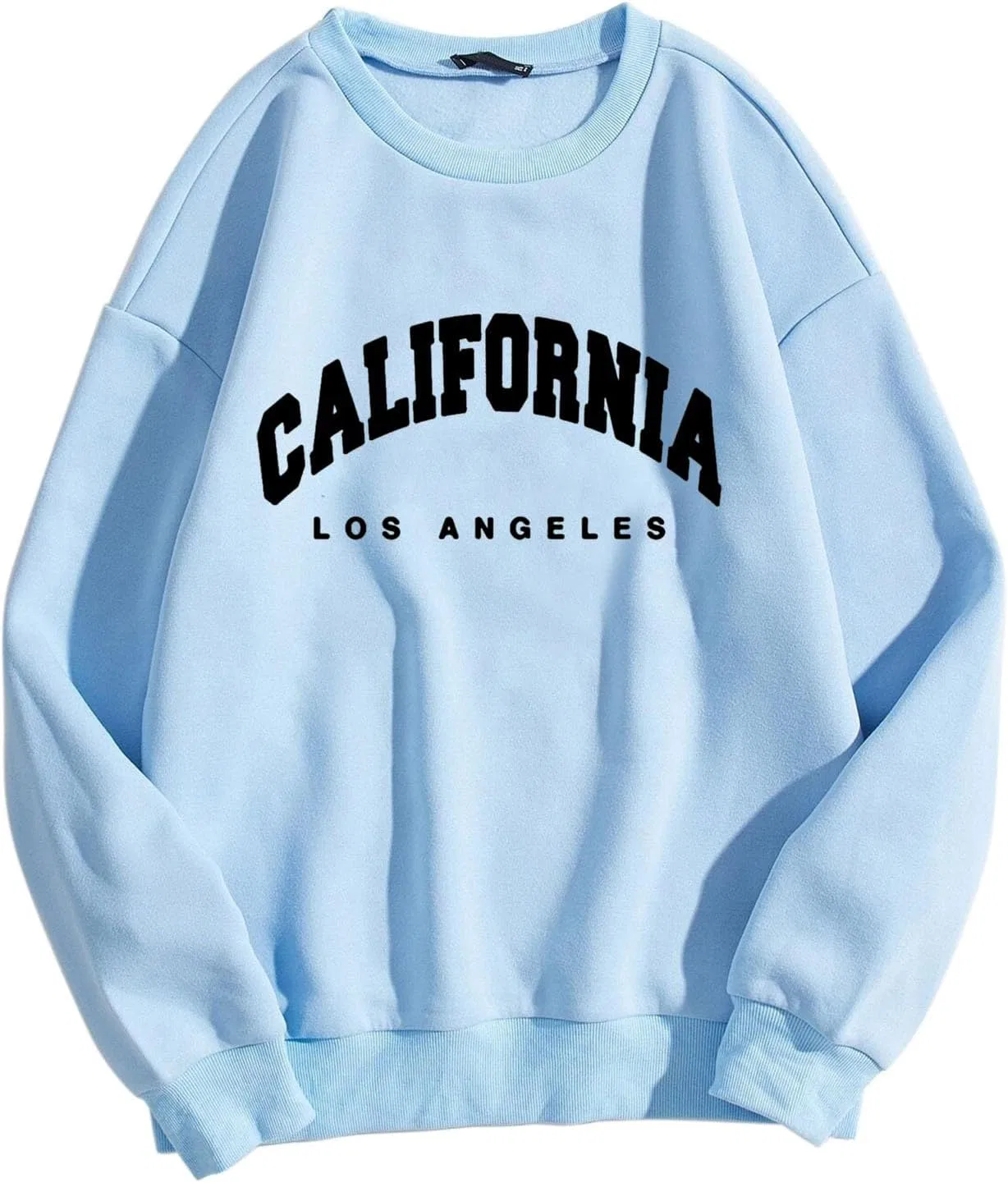 Generic Женский свитшот большого размера Los Angeles с круглым вырезом и буквенным принтом, свободного кроя, модный топ, Z01-Light Blue