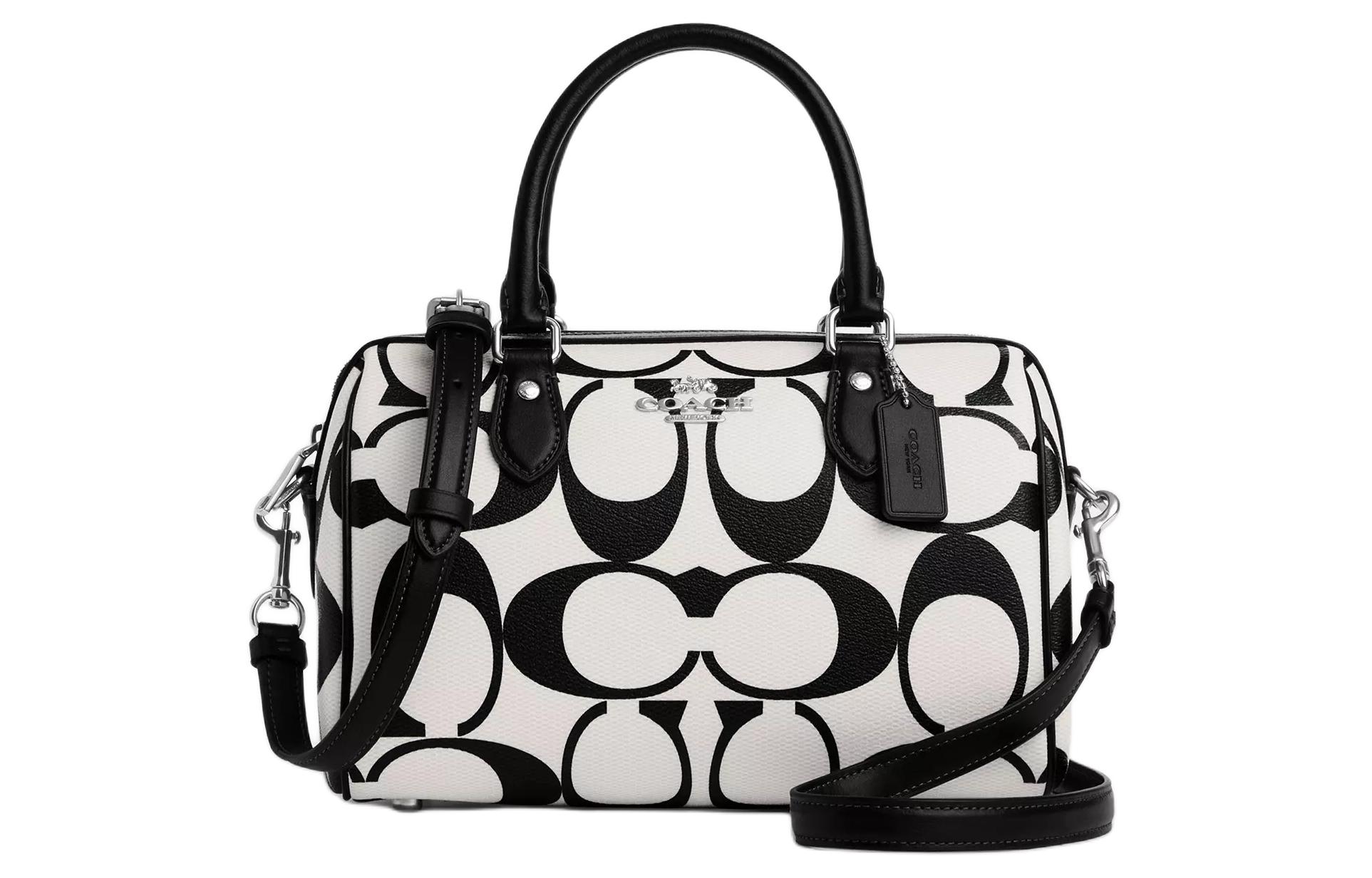 

COACH Rowan Coated Canvas со вставками из гладкой кожи, сумка Boston, средний размер, для женщин, белый и черный