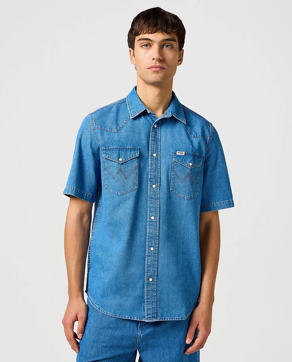 

Мужская джинсовая рубашка с коротким рукавом Wrangler, синий