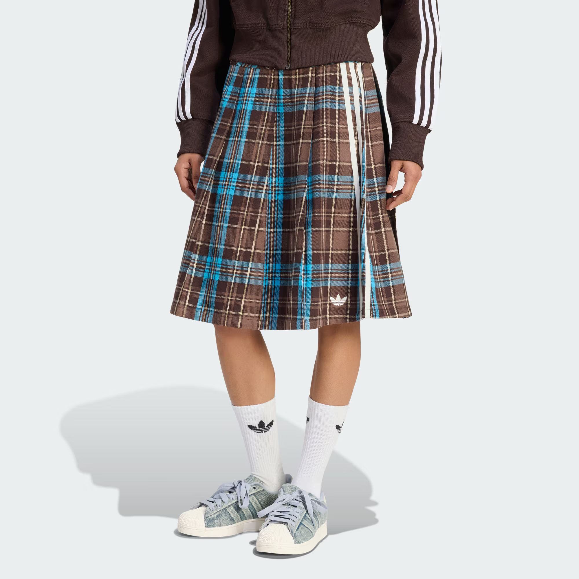 Adicolor Pleated Check Skirt повседневная длинная юбка женская Adidas Originals, coffee/коричневый/синий/белый — фото 3
