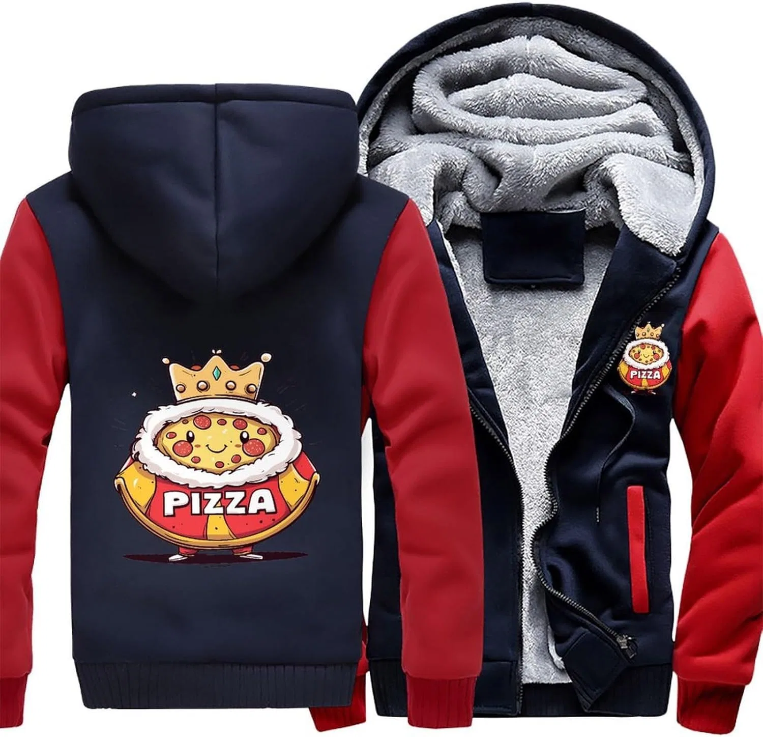 Толстовка мужская с капюшоном на молнии Pizza Italian Food, флисовая куртка для зимы Generic, красный — фото 3