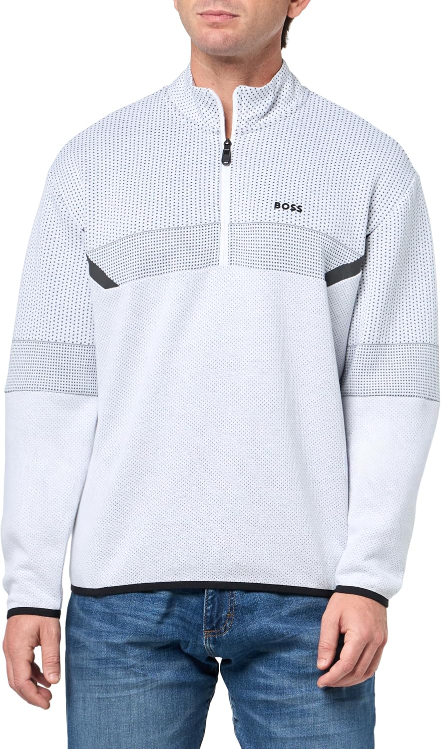 

BOSS мужская джерси двухцветная пиксельная толстовка на четверть молнии, White Gloss, Белый, BOSS мужская джерси двухцветная пиксельная толстовка на четверть молнии, White Gloss