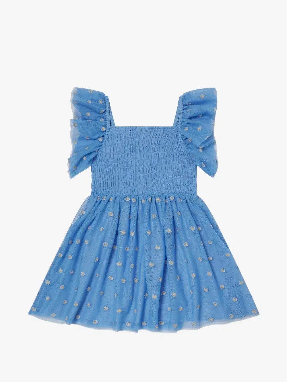 Платье с оборками и цветочной вышивкой Stella McCartney Kids, синий — фото 2