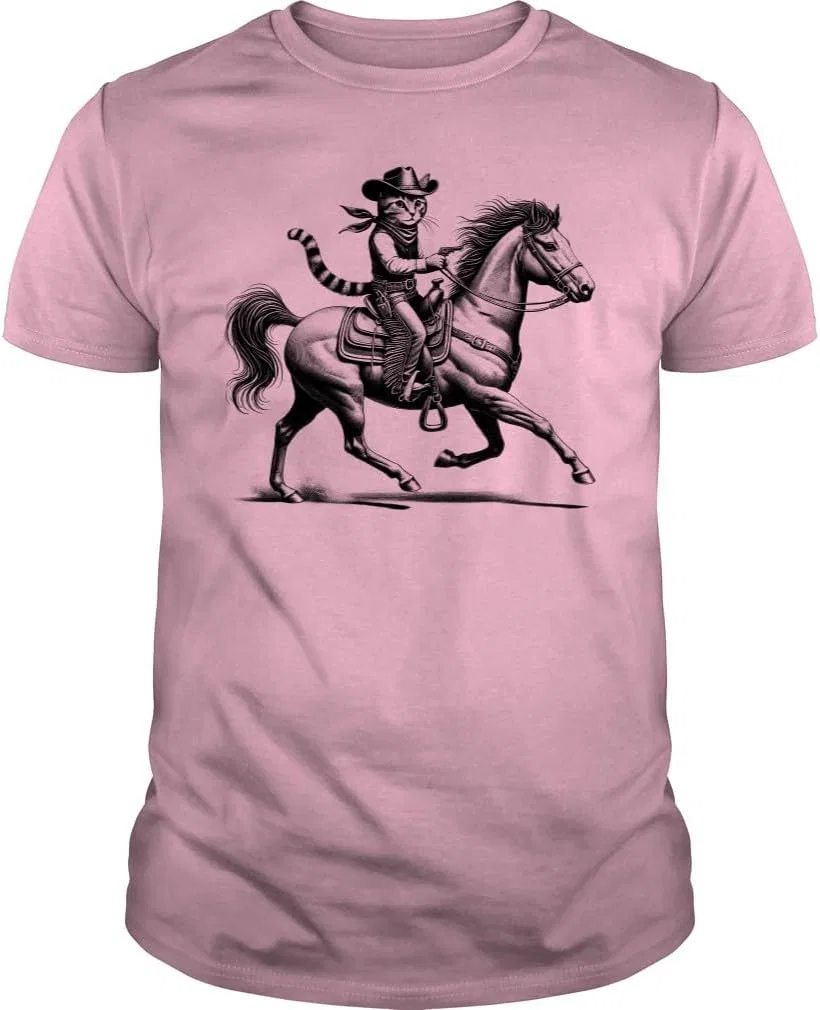 Футболка с принтом кошка верхом на лошади Western Country, Light Pink