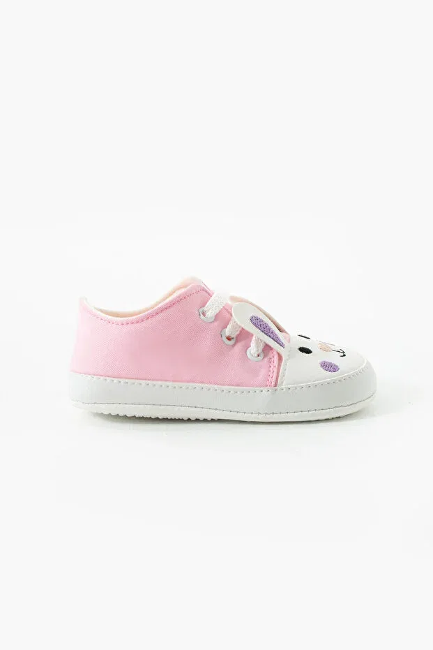 Детские ботинки для девочек с вышивкой First step lace-up rabbit embroidered Yummy Kids, Pink — фото 2