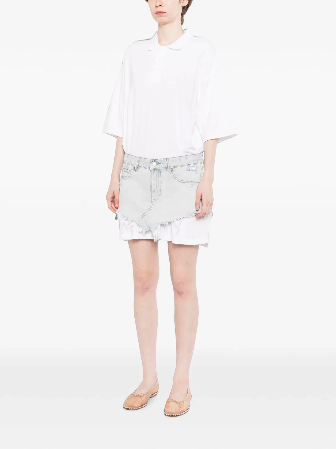Многослойное платье с юбкой из денима Alexander Wang, белый — фото 3